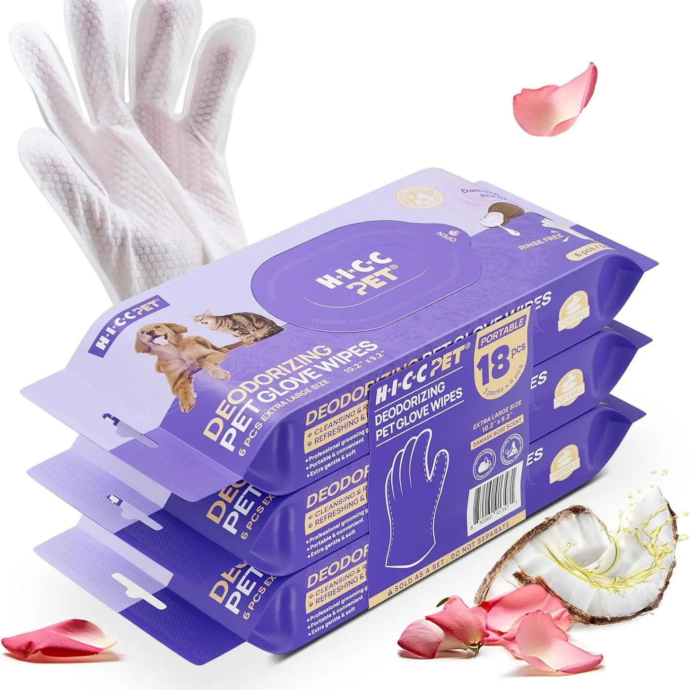 Hicc PET Disposable Dog Grooming Wipes (20 Pack) - Natural, Hypoallergenic, No-Rinse Grooming Wipes with Fermented Oils for Hair Removal, Deodorizing, Skin Moisture, and Paw Care for Outdoor Use