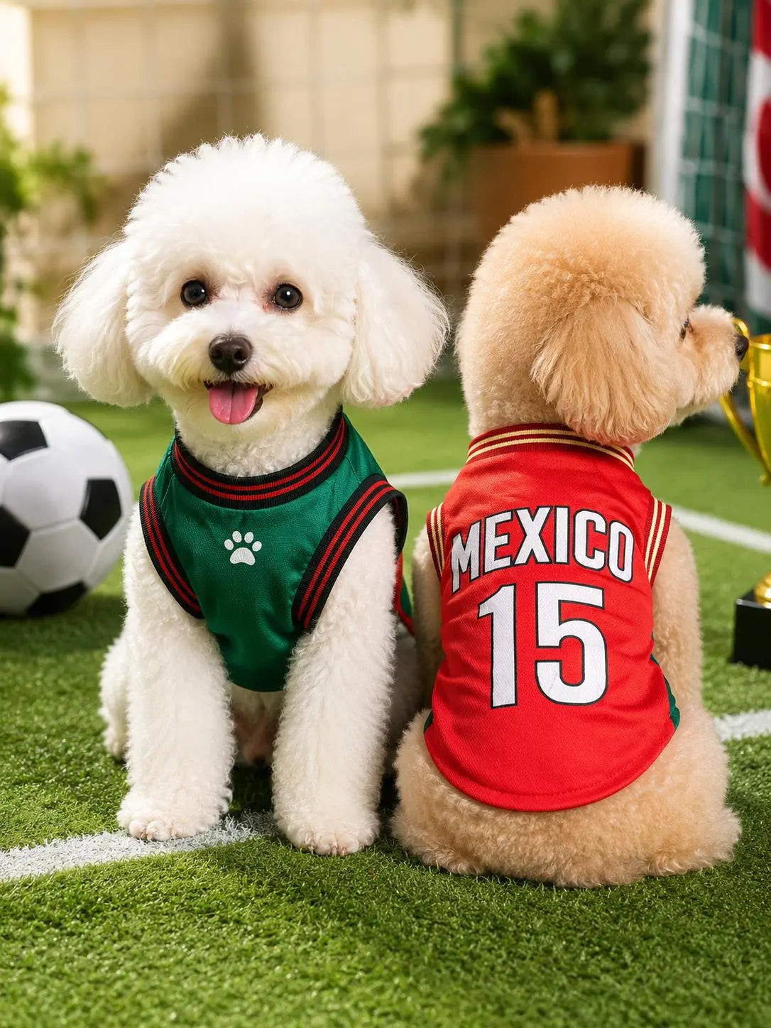 Mexico 15 Pet Sports Jersey for Dogs and Cats - Red and Green Breathable Mesh Sleeveless Soccer Style Vest for Small to Medium Pets, Ideal for Walking, Photos, Parties, and Outdoor Activities