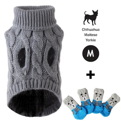 5-Piece Cozy Knitted Sweater Set for Small Pets with 4 Socks - Soft Pullover for Cats and Dogs, Ideal for Winter and Autumn, Available in 5 Colors, Machine Washable