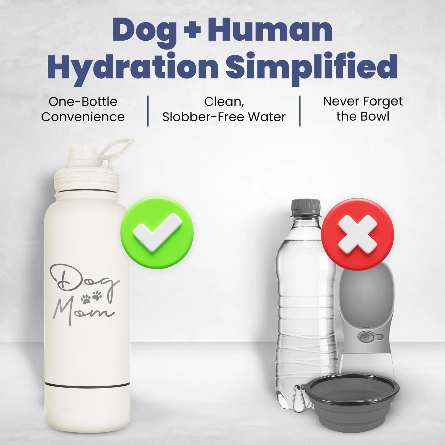 Rubyloo 32 Oz Stainless Steel Insulated Dog Water Bottle with Detachable 8 Oz Bowl and Leak-Proof Chug Lid