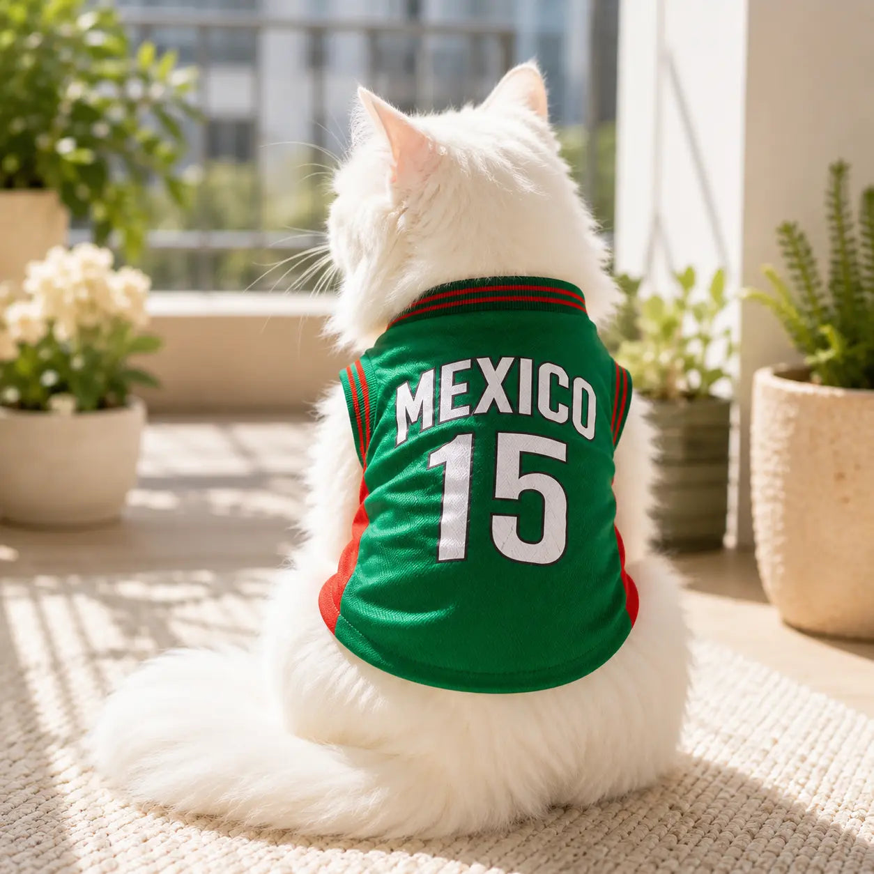 Mexico 15 Pet Sports Jersey for Dogs and Cats - Red and Green Breathable Mesh Sleeveless Soccer Style Vest for Small to Medium Pets, Ideal for Walking, Photos, Parties, and Outdoor Activities