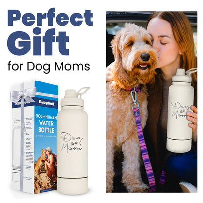 Rubyloo 32 Oz Stainless Steel Insulated Dog Water Bottle with Detachable 8 Oz Bowl and Leak-Proof Chug Lid