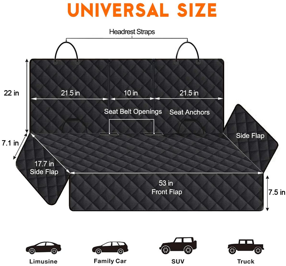 Dog Car Seat Cover - Waterproof and Durable Back Seat Protector for Pets, Compatible with Most Cars, SUVs, and Trucks (53" Width) - Black