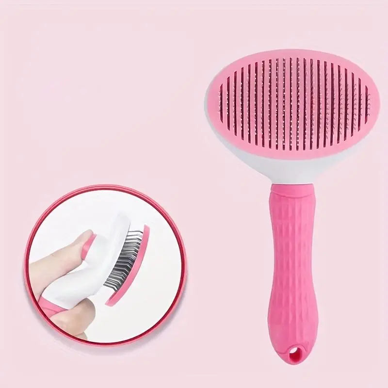 Pet Hair Removal Comb - 1 Count Grooming Brush and Deshedding Tool with One-Click Cleaning for Dogs and Cats, Essential Grooming Supplies and Accessories