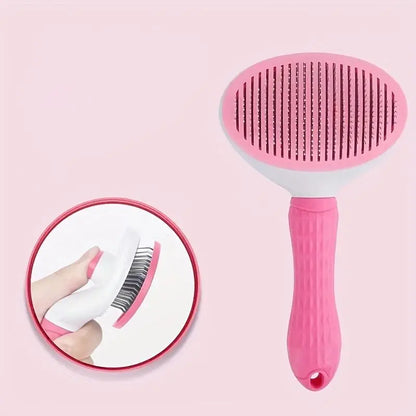 Pet Hair Removal Comb - 1 Count Grooming Brush and Deshedding Tool with One-Click Cleaning for Dogs and Cats, Essential Grooming Supplies and Accessories