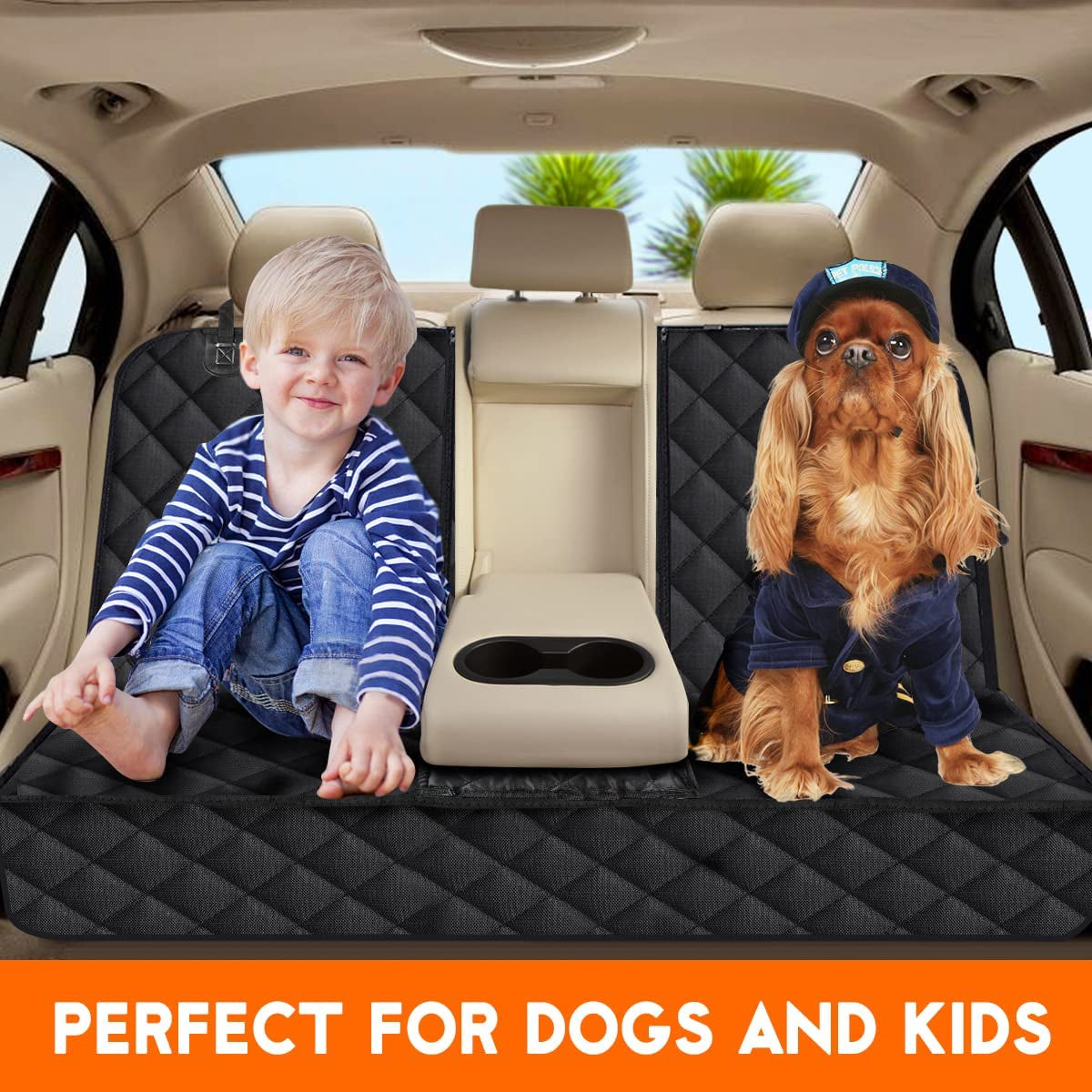 Dog Car Seat Cover - Waterproof and Durable Back Seat Protector for Pets, Compatible with Most Cars, SUVs, and Trucks (53" Width) - Black