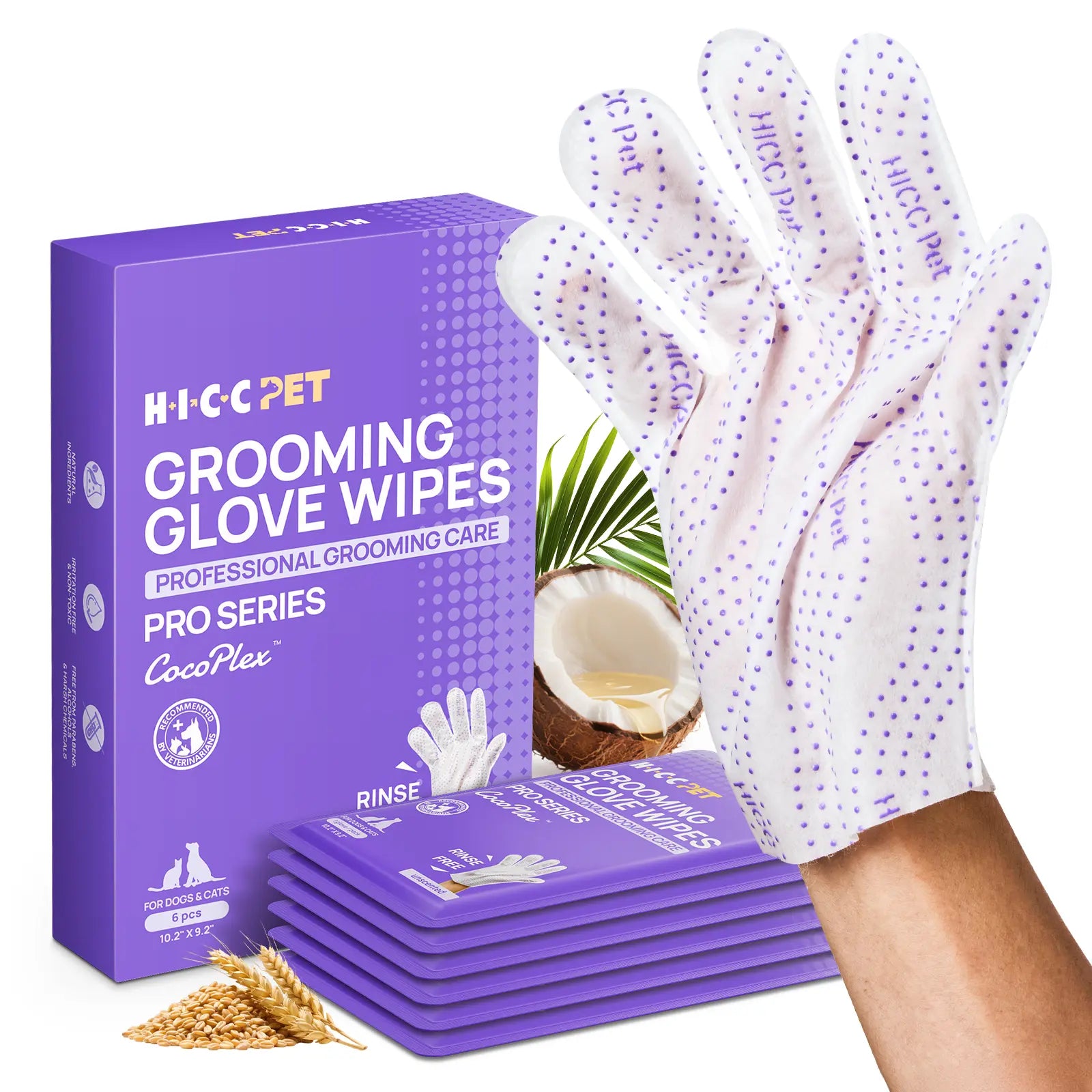 Hicc PET Disposable Dog Grooming Wipes (20 Pack) - Natural, Hypoallergenic, No-Rinse Grooming Wipes with Fermented Oils for Hair Removal, Deodorizing, Skin Moisture, and Paw Care for Outdoor Use