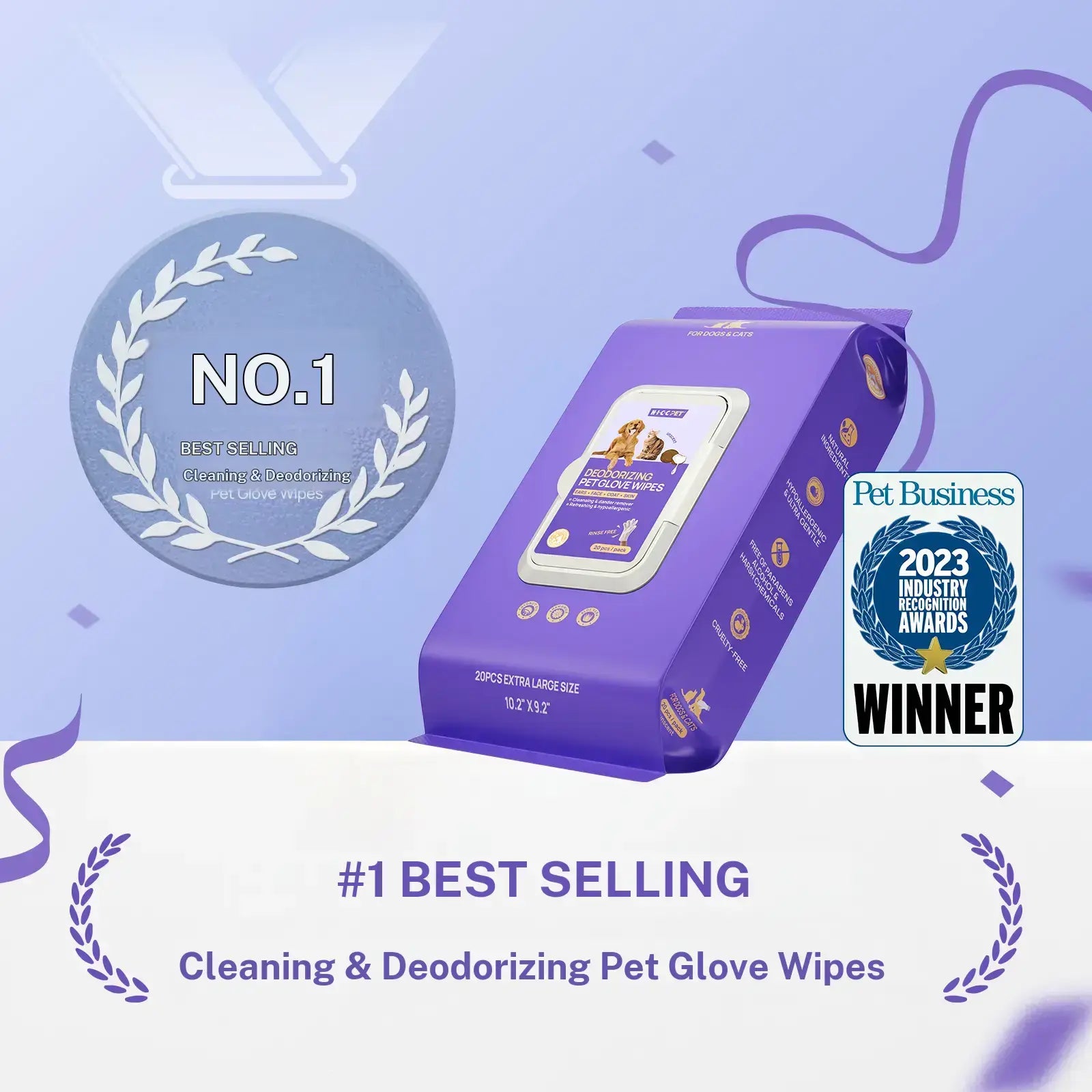 Hicc PET Disposable Dog Grooming Wipes (20 Pack) - Natural, Hypoallergenic, No-Rinse Grooming Wipes with Fermented Oils for Hair Removal, Deodorizing, Skin Moisture, and Paw Care for Outdoor Use