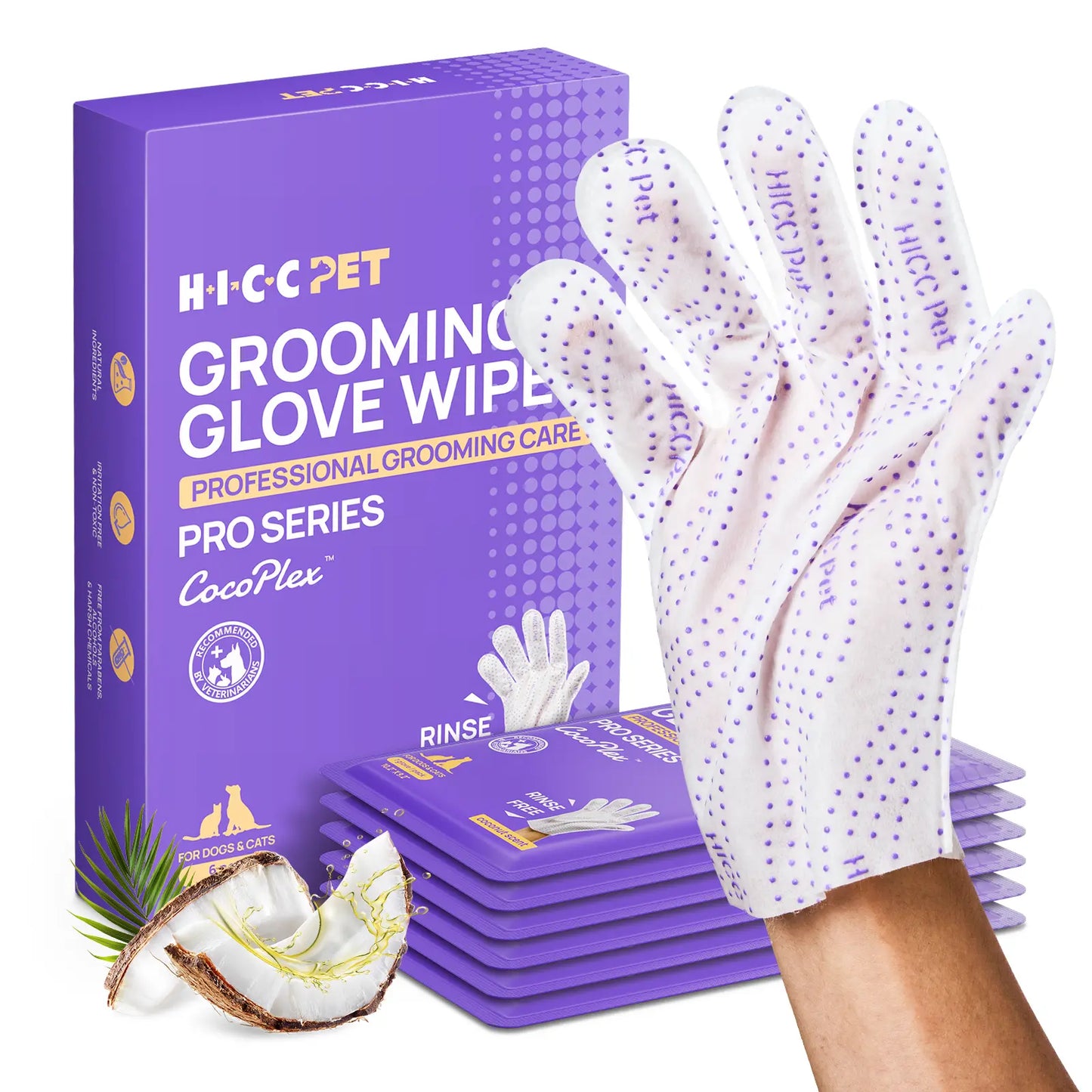 Hicc PET Disposable Dog Grooming Wipes (20 Pack) - Natural, Hypoallergenic, No-Rinse Grooming Wipes with Fermented Oils for Hair Removal, Deodorizing, Skin Moisture, and Paw Care for Outdoor Use