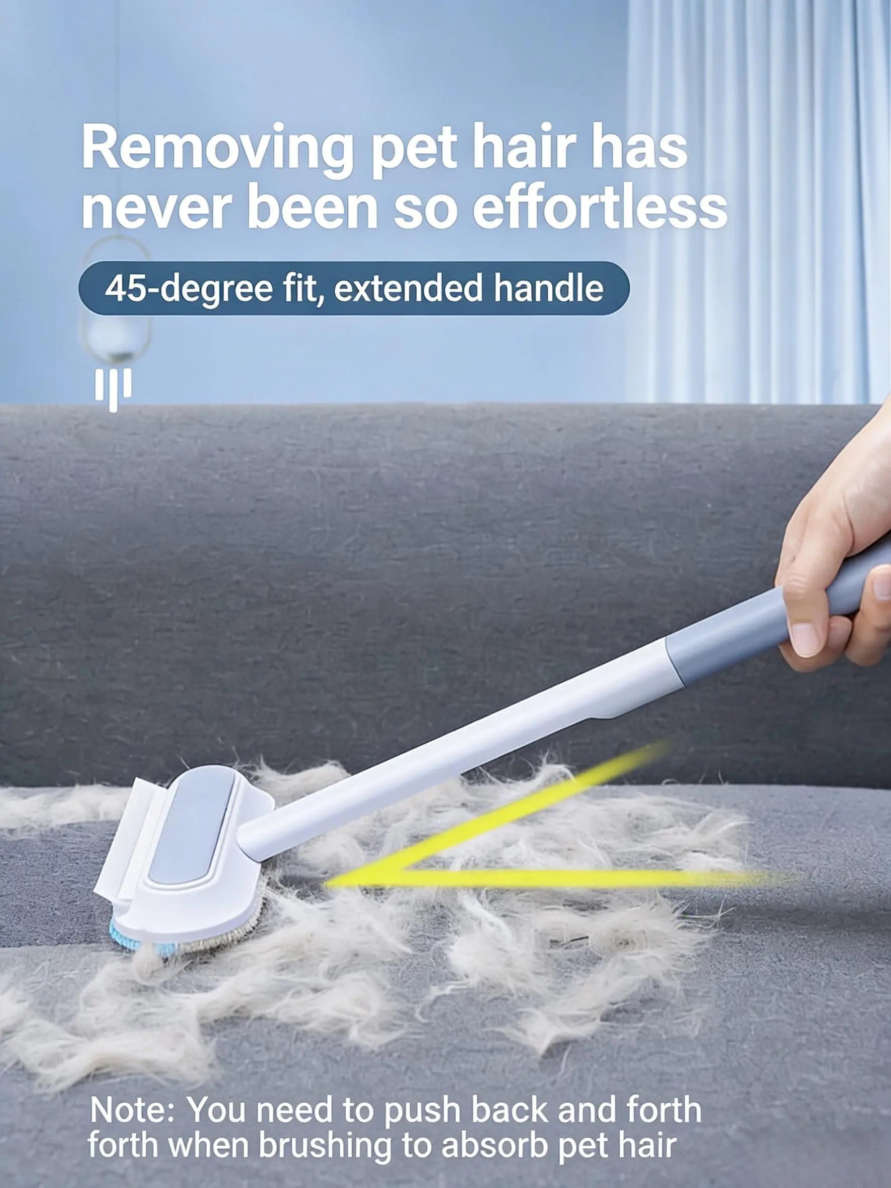 4-in-1 Long Handle Pet Fur Removal Tool and Washable Glove Set for Effective Indoor Dog and Cat Grooming