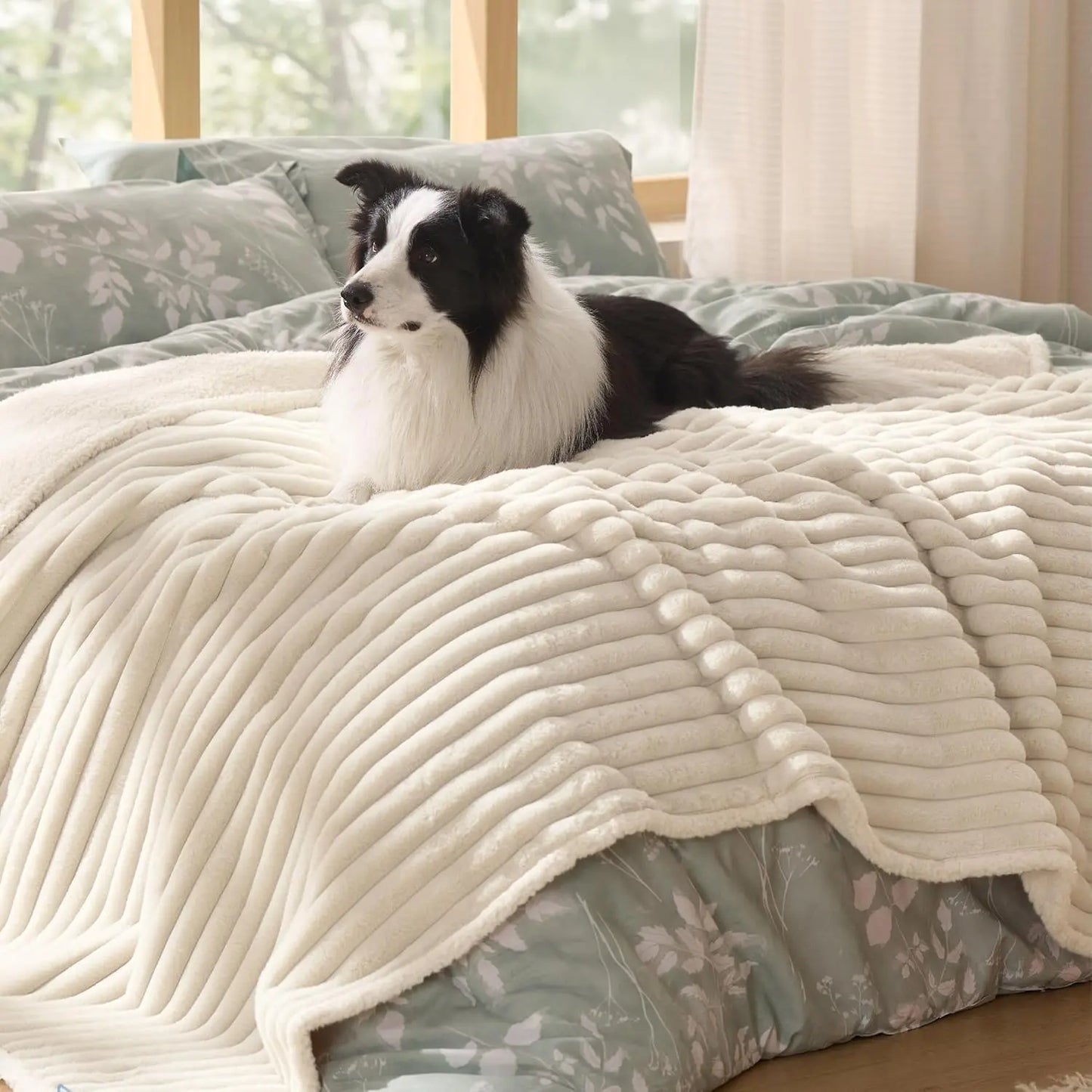 Lesure Waterproof Pet Blanket for Dogs and Cats - Reversible Jacquard Shag and Sherpa Fleece, 3D Textured Cloud Design, Machine Washable, Durable, Portable, and Soft Couch Protector