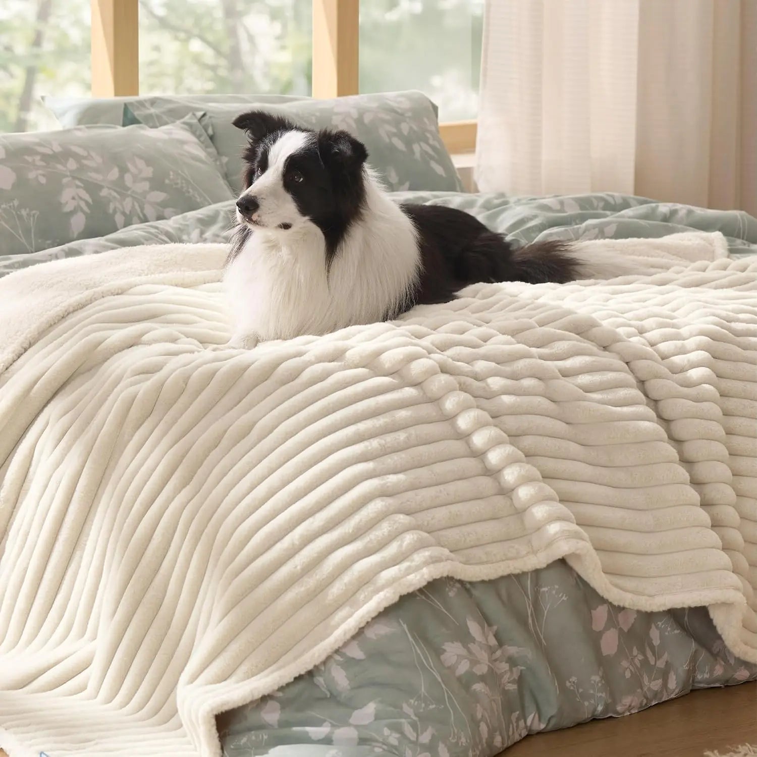 Lesure Waterproof Pet Blanket for Dogs and Cats - Reversible Jacquard Shag and Sherpa Fleece, 3D Textured Cloud Design, Machine Washable, Durable, Portable, and Soft Couch Protector