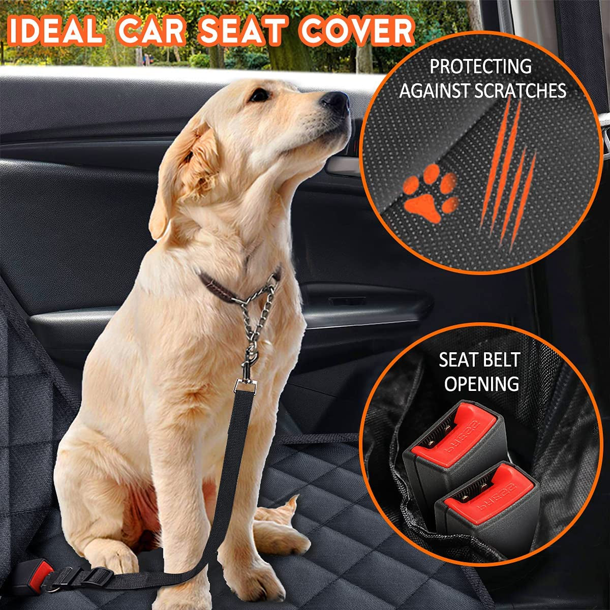 Dog Car Seat Cover - Waterproof and Durable Back Seat Protector for Pets, Compatible with Most Cars, SUVs, and Trucks (53" Width) - Black
