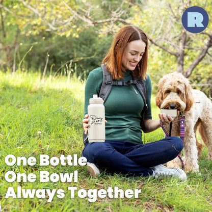 Rubyloo 32 Oz Stainless Steel Insulated Dog Water Bottle with Detachable 8 Oz Bowl and Leak-Proof Chug Lid