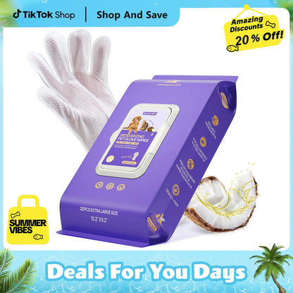 Hicc PET Disposable Dog Grooming Wipes (20 Pack) - Natural, Hypoallergenic, No-Rinse Grooming Wipes with Fermented Oils for Hair Removal, Deodorizing, Skin Moisture, and Paw Care for Outdoor Use