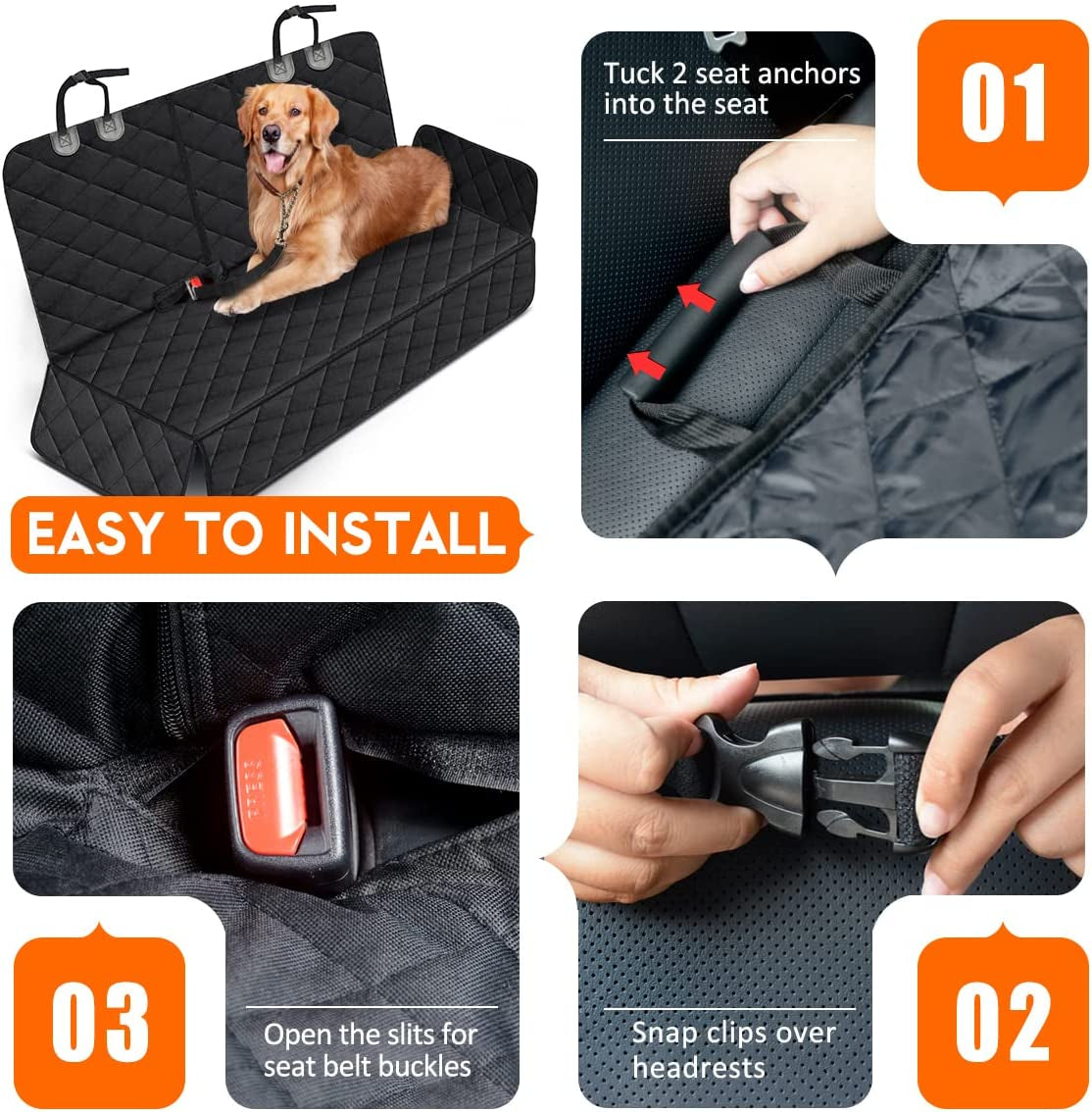 Dog Car Seat Cover - Waterproof and Durable Back Seat Protector for Pets, Compatible with Most Cars, SUVs, and Trucks (53" Width) - Black