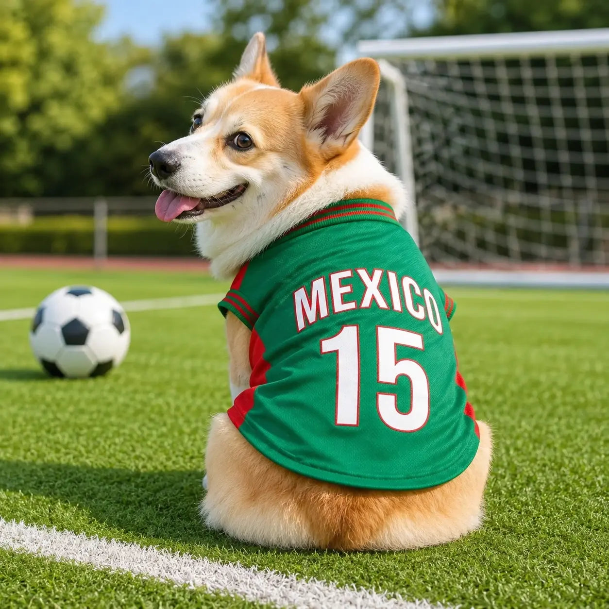 Mexico 15 Pet Sports Jersey for Dogs and Cats - Red and Green Breathable Mesh Sleeveless Soccer Style Vest for Small to Medium Pets, Ideal for Walking, Photos, Parties, and Outdoor Activities