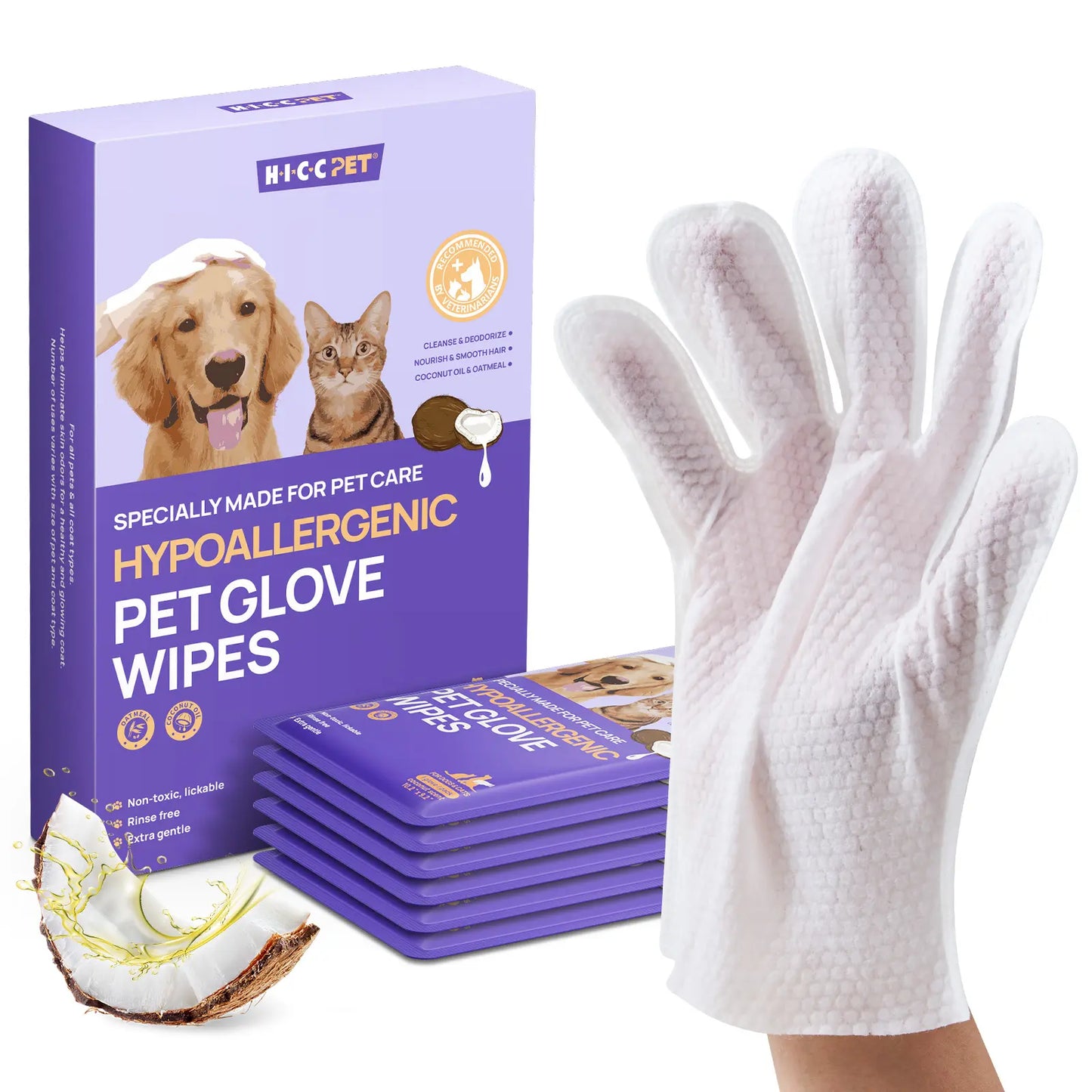 Hicc PET Disposable Dog Grooming Wipes (20 Pack) - Natural, Hypoallergenic, No-Rinse Grooming Wipes with Fermented Oils for Hair Removal, Deodorizing, Skin Moisture, and Paw Care for Outdoor Use