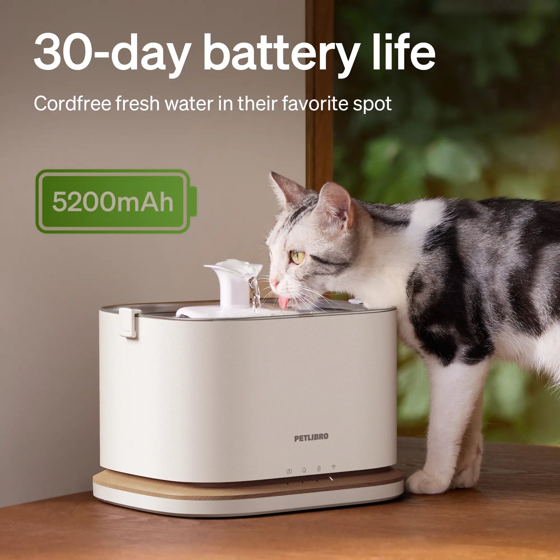 PETLIBRO Dockstream 2 Cordless Cat Water Fountain with 3L Stainless Steel Tray, 5GHz Wi-Fi App Monitoring, and Automatic Dispenser