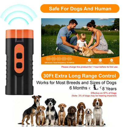 Ultrasonic Dog Bark Deterrent Training Device - USB Rechargeable, Dual Emitters, 50 Ft Range, 25 kHz Frequency, Integrated Flashlight, Portable Design, Complete Accessory Kit for Indoor and Outdoor Dog Behavior Management