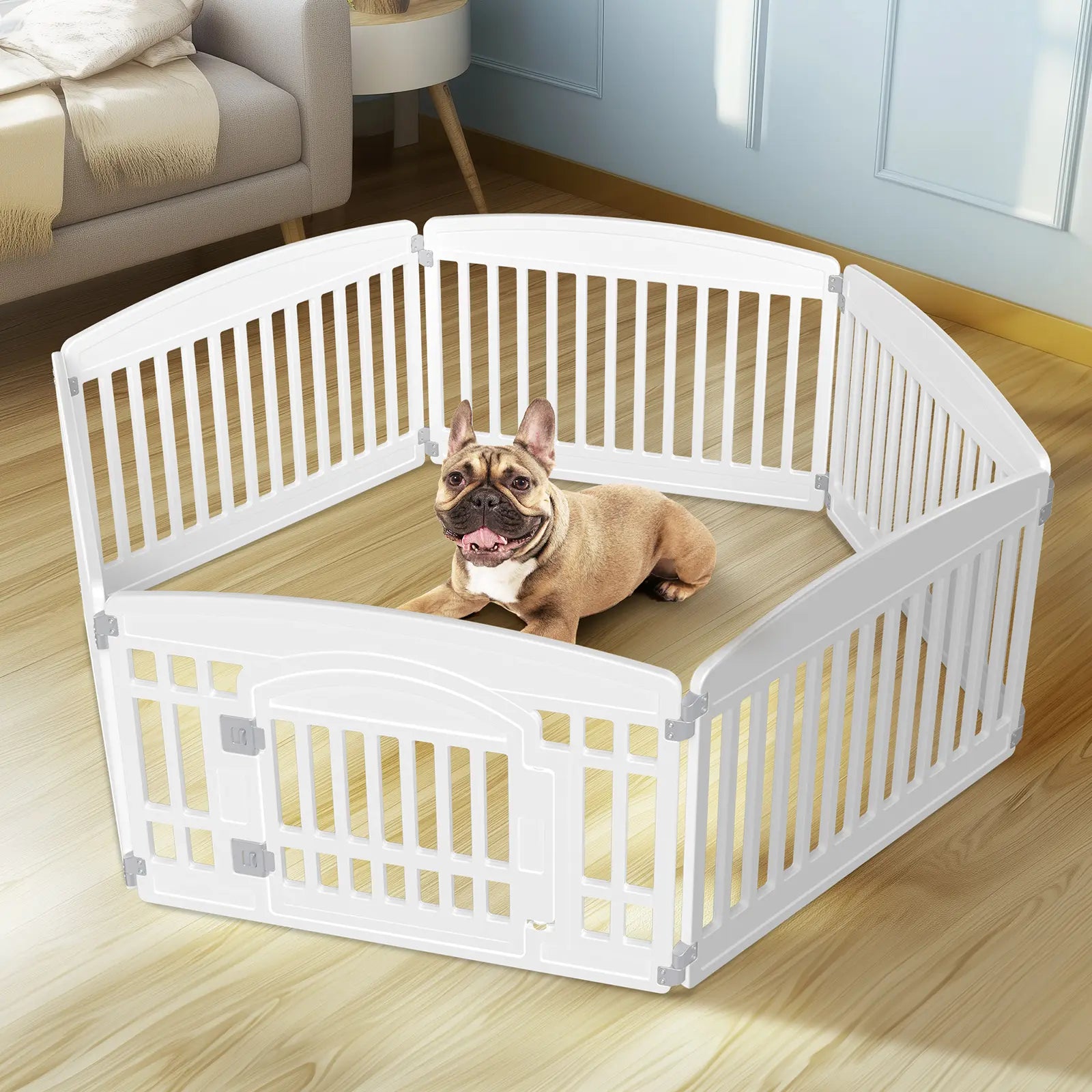 Summer Sale: Portable Plastic Pet Playpen - Durable Exercise Pen with Lockable Gate and Non-Slip Base for Indoor and Outdoor Use