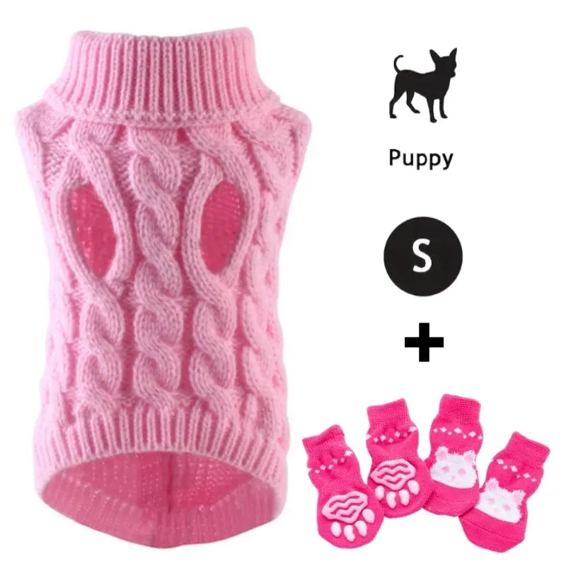 5-Piece Cozy Knitted Sweater Set for Small Pets with 4 Socks - Soft Pullover for Cats and Dogs, Ideal for Winter and Autumn, Available in 5 Colors, Machine Washable