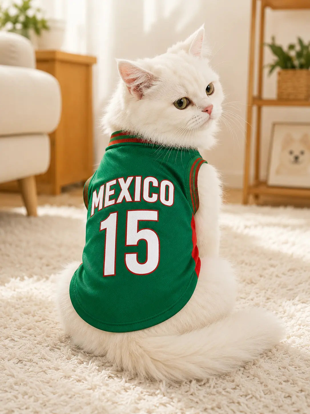 Mexico 15 Pet Sports Jersey for Dogs and Cats - Red and Green Breathable Mesh Sleeveless Soccer Style Vest for Small to Medium Pets, Ideal for Walking, Photos, Parties, and Outdoor Activities