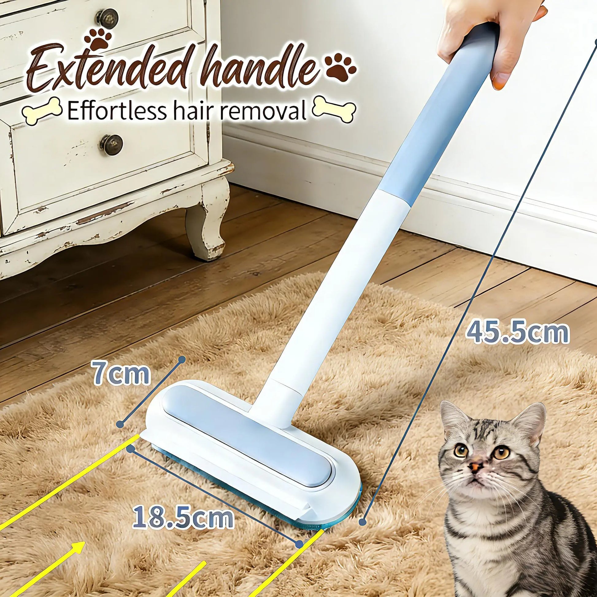 4-in-1 Long Handle Pet Fur Removal Tool and Washable Glove Set for Effective Indoor Dog and Cat Grooming