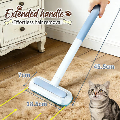 4-in-1 Long Handle Pet Fur Removal Tool and Washable Glove Set for Effective Indoor Dog and Cat Grooming