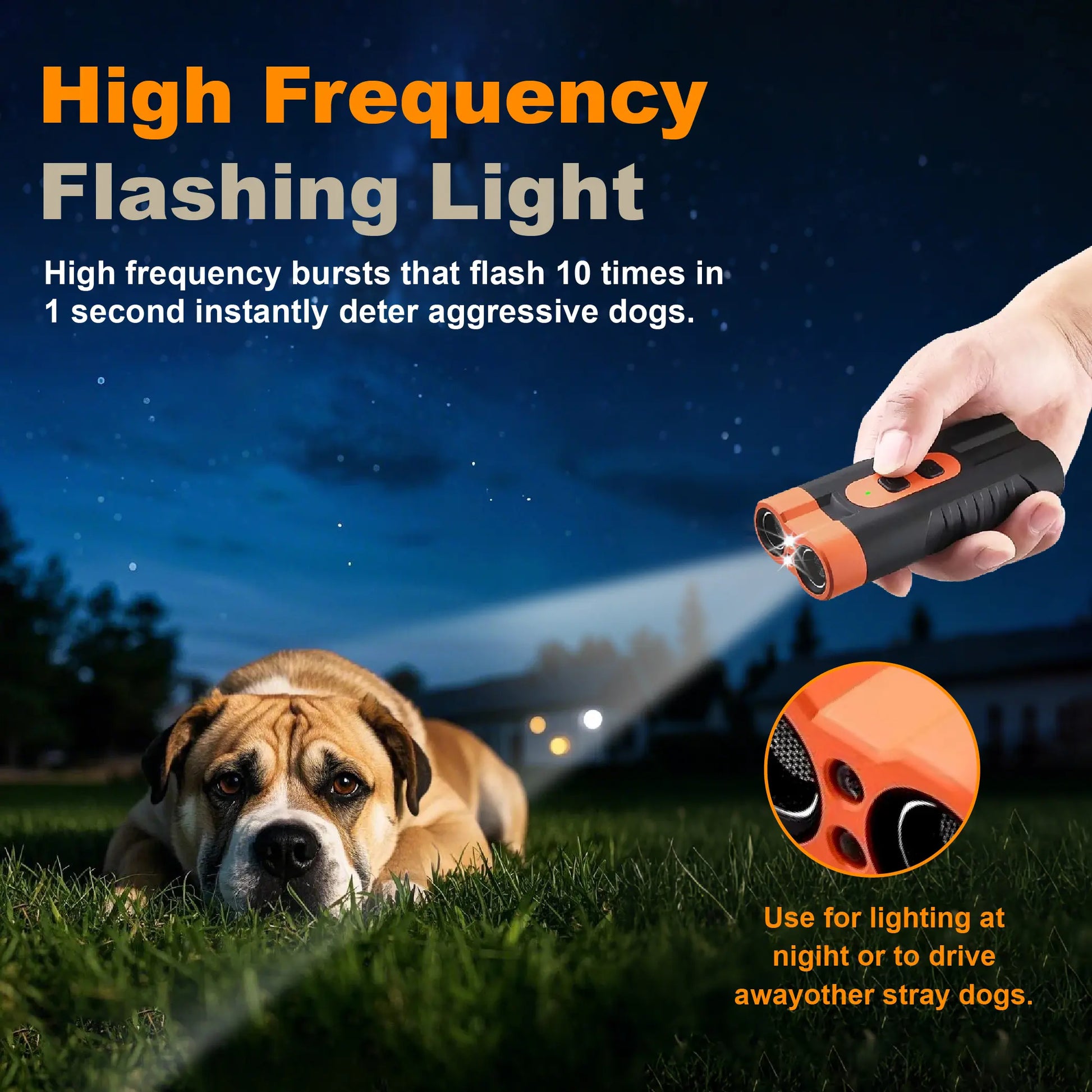Ultrasonic Dog Bark Deterrent Training Device - USB Rechargeable, Dual Emitters, 50 Ft Range, 25 kHz Frequency, Integrated Flashlight, Portable Design, Complete Accessory Kit for Indoor and Outdoor Dog Behavior Management