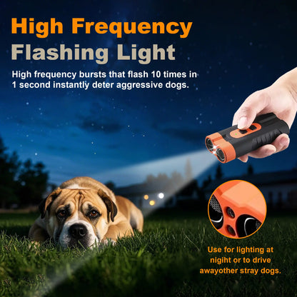 Ultrasonic Dog Bark Deterrent Training Device - USB Rechargeable, Dual Emitters, 50 Ft Range, 25 kHz Frequency, Integrated Flashlight, Portable Design, Complete Accessory Kit for Indoor and Outdoor Dog Behavior Management