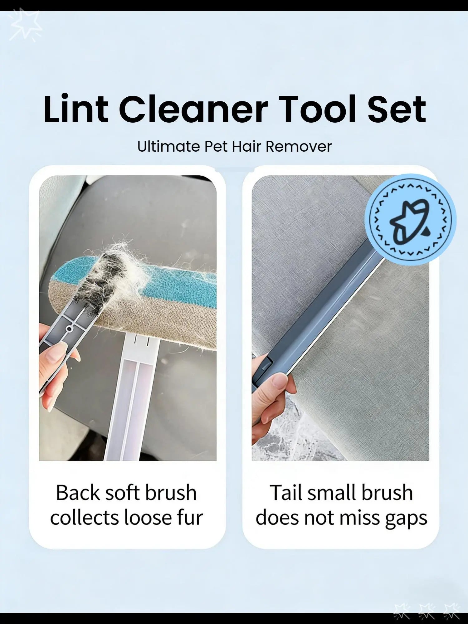 4-in-1 Long Handle Pet Fur Removal Tool and Washable Glove Set for Effective Indoor Dog and Cat Grooming